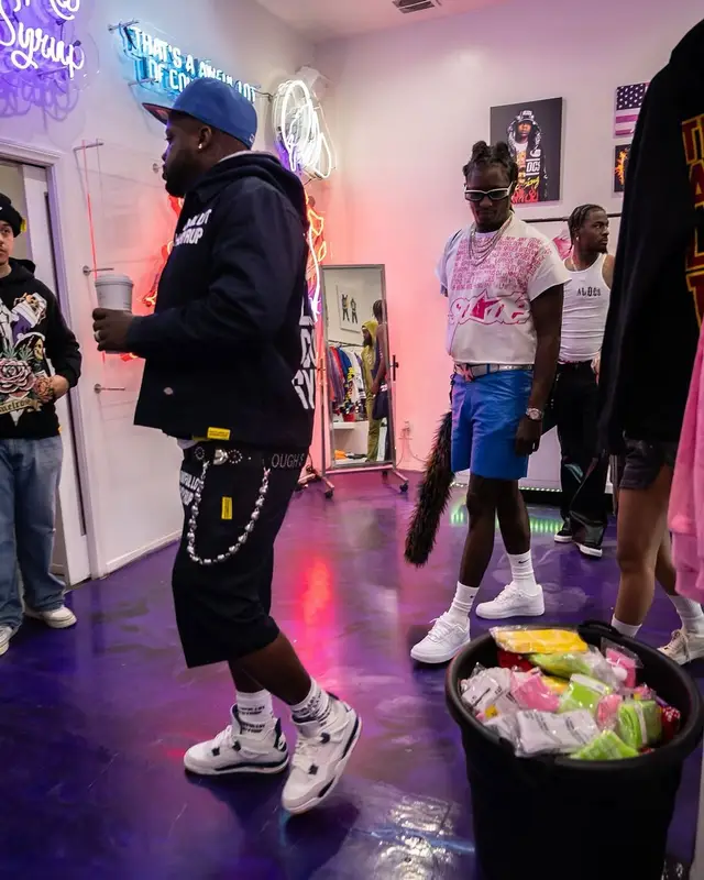 Young Thug outfit in Cough Syrup and Nike, 2025