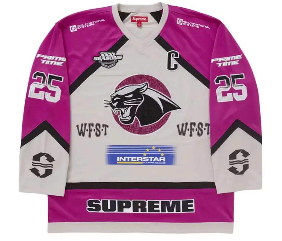 Supreme Rhinestone Hockey Jersey Light Grey $375