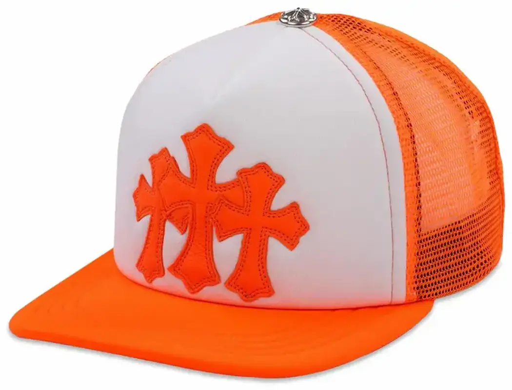 Chrome Hearts Orange Cemetery Cross Patch Trucker Hat $950