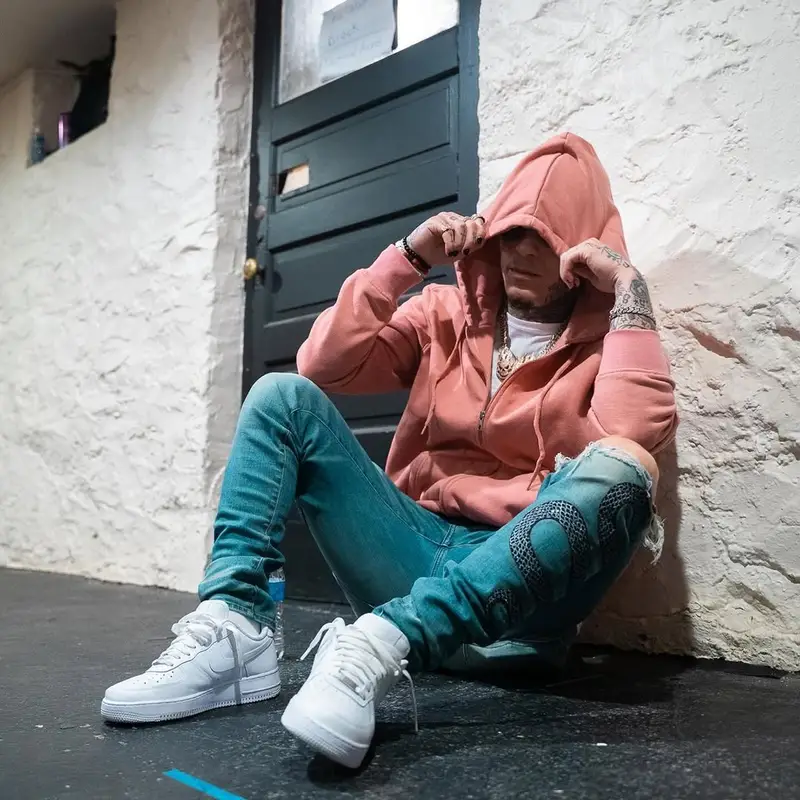 Lil Skies outfit in True Religion, Amiri, and Nike, 2025