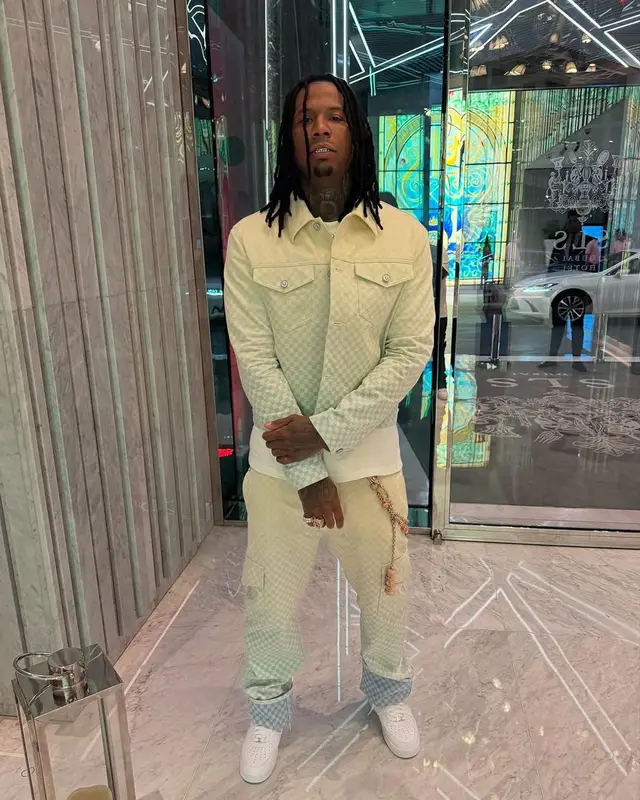 Moneybagg Yo outfit in Louis Vuitton and Nike, 2025
