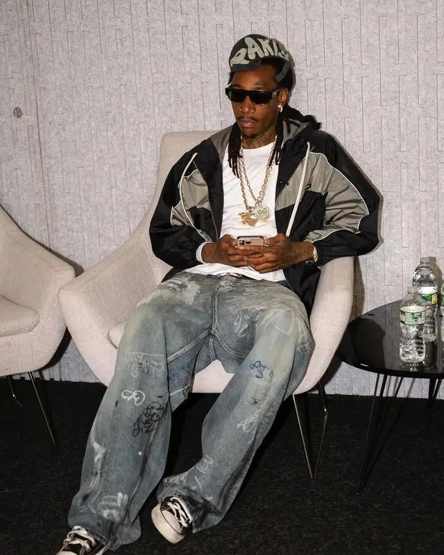 Wiz Khalifa outfit in Miu Miu, Chrome Hearts, and Balenciaga, 2025
