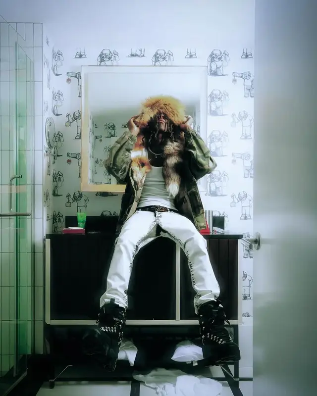 Yung Bans outfit in Enfants Riches Deprimes, Balenciaga, and Bstroy, 2025
