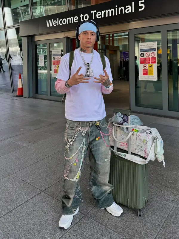 Central Cee outfit in Acne Studios, Chanel, and Goyard, 2025
