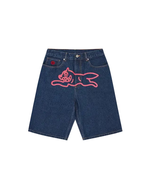 IceCream Running Dog Denim Shorts In Pink | WHAT'S ON THE STAR?