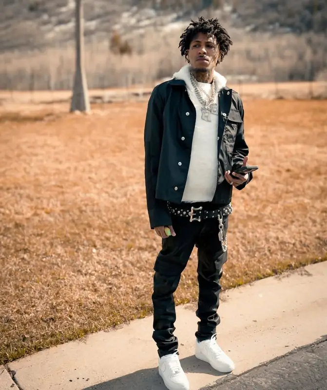 NBA YoungBoy outfit in Prada, Ralph Lauren, and Purple Brand, 2025