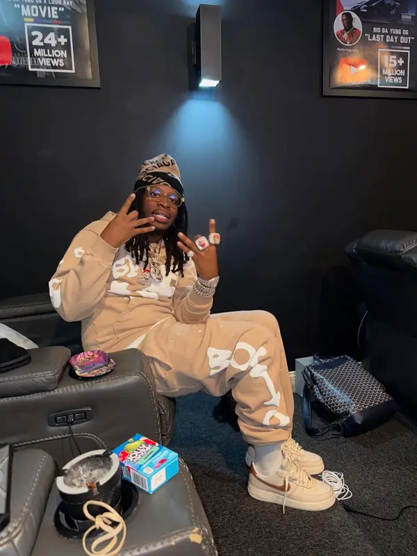 YN Jay outfit in Spider Worldwide, Nike, and Balenciaga, 2025