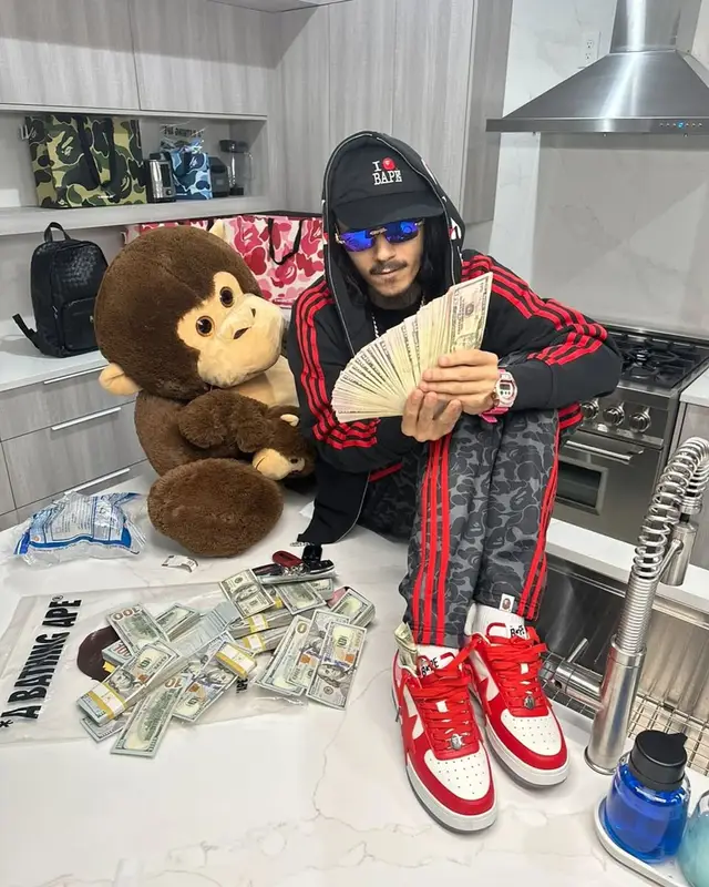 BabyTron outfit in Adidas, Cartier, and Bape, 2025