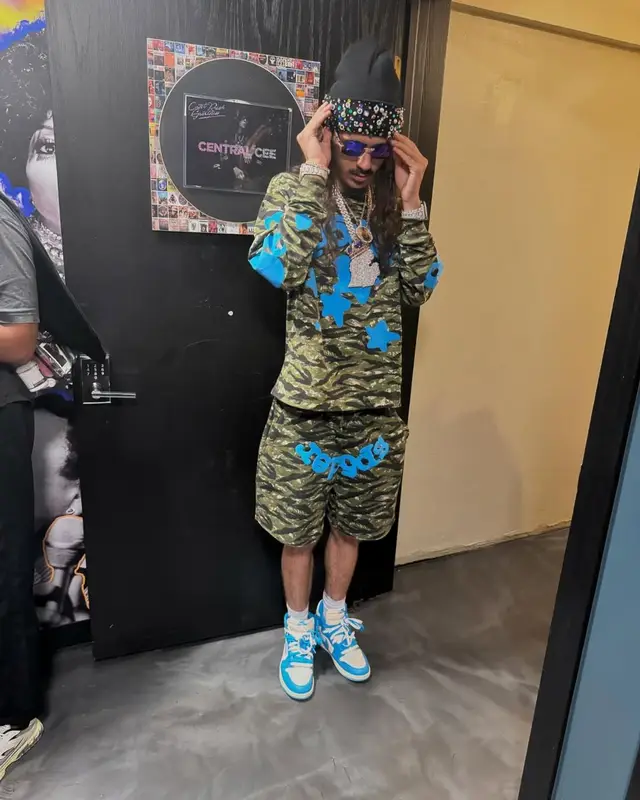 BabyTron outfit in Spider Worldwide, Rolex, and Cartier, 2025