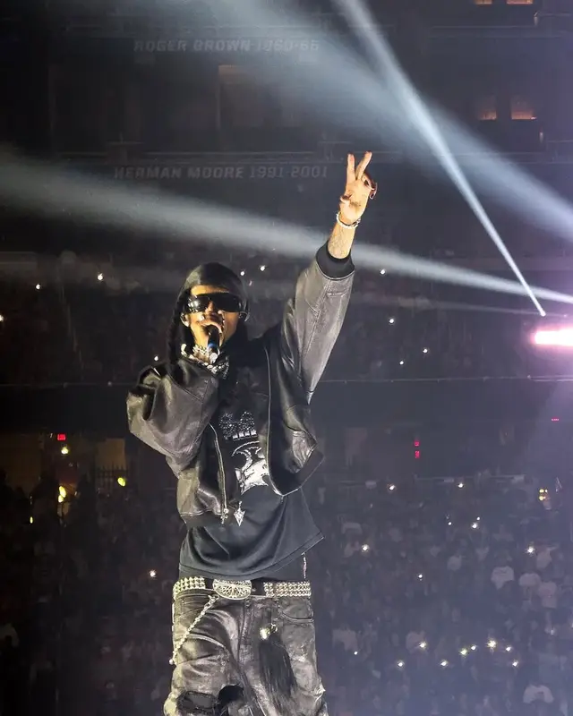 Playboi Carti outfit in Chrome Hearts and Balenciaga, 2025