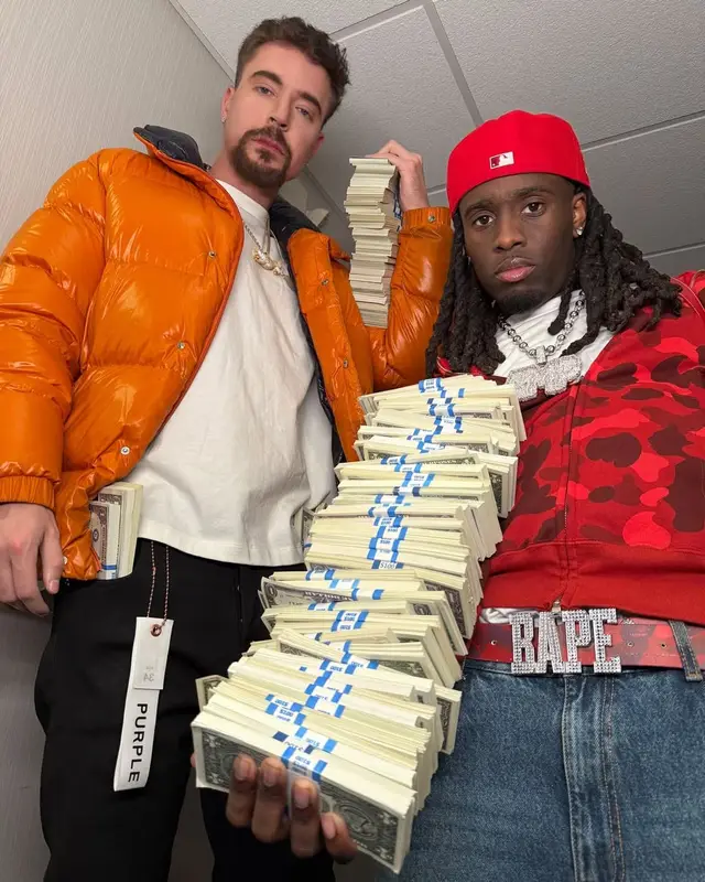 Kai Cenat outfit in Bape, Balenciaga, and Goyard, 2025
