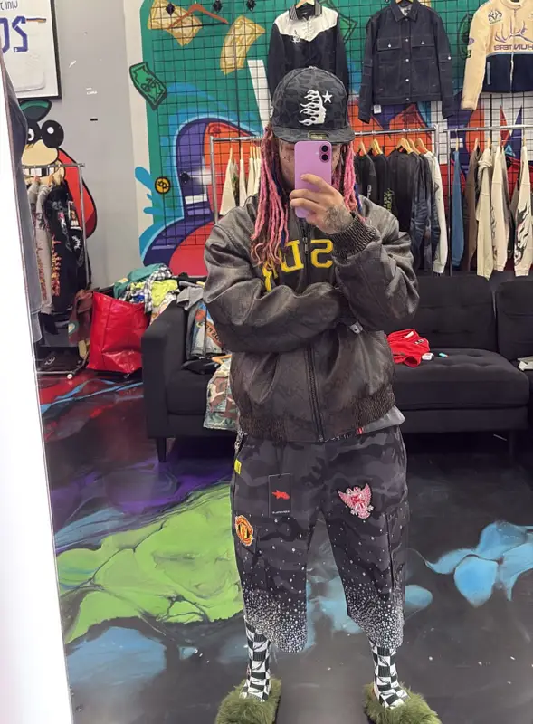 Lil Pump outfit in Spider Worldwide, Chrome Hearts, and Matty Boy, 2025