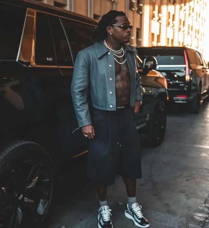 Gunna outfit in Lemaire, Prada, and Tom Ford, 2025