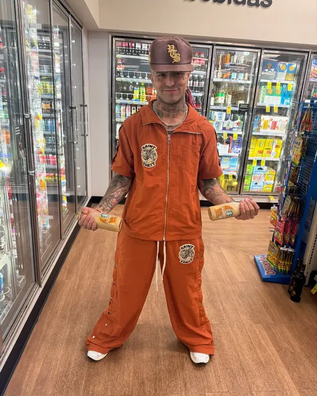 Lil Pump outfit in Saint Vanity, Asics, and Vertabrae, 2025