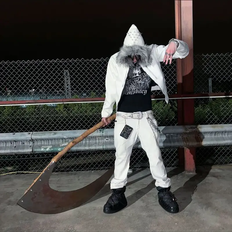 Sematary outfit in Robins Jeans, Louis Vuitton, and B.B. Simon, 2025