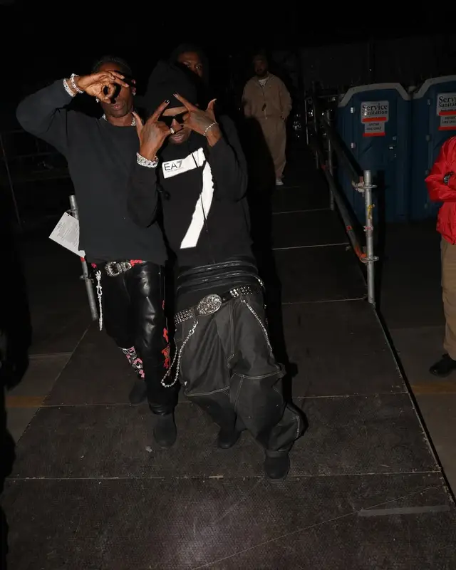 Travis Scott outfit in Chrome Hearts, Timberland, and Rick Owens, 2025