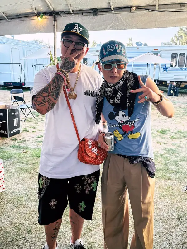 G-Dragon outfit in Polo Ralph Lauren, Maison Mihara Yasuhiro, and Jacques Marie Mage, 2025