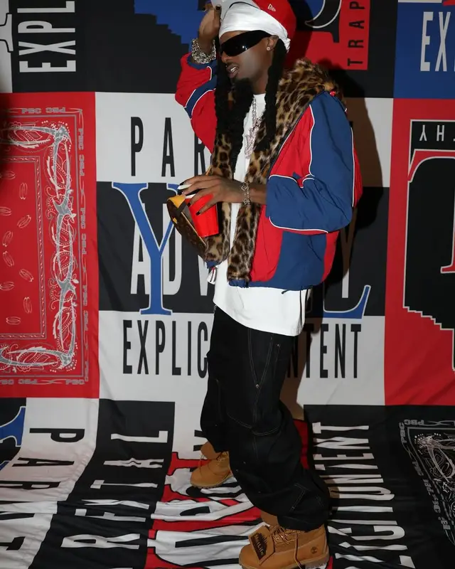Playboi Carti outfit in Supreme, Pro Club, and Gucci, 2025