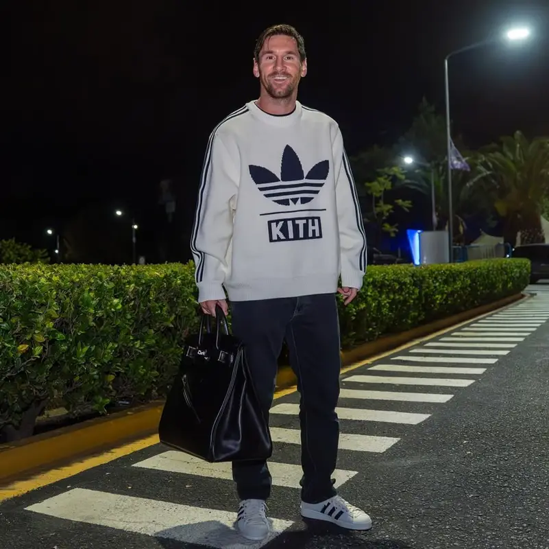 Lionel Messi outfit in Adidas, Hermes, and Kith, 2025
