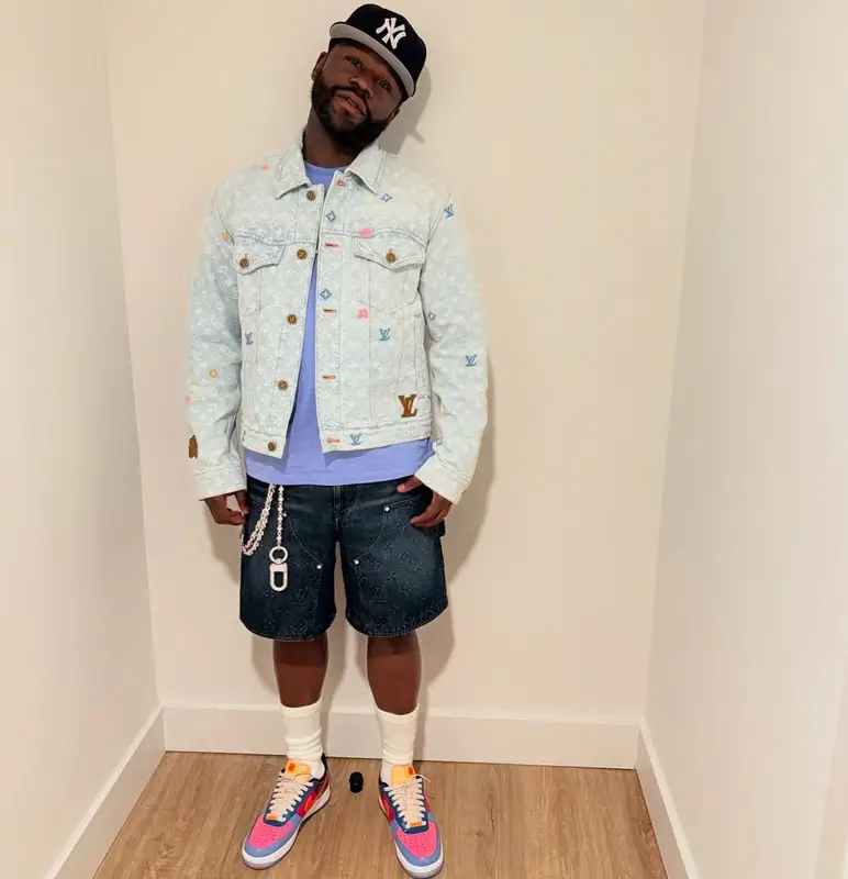 Floyd Mayweather outfit in Louis Vuitton, Nike, and Undefeated, 2025