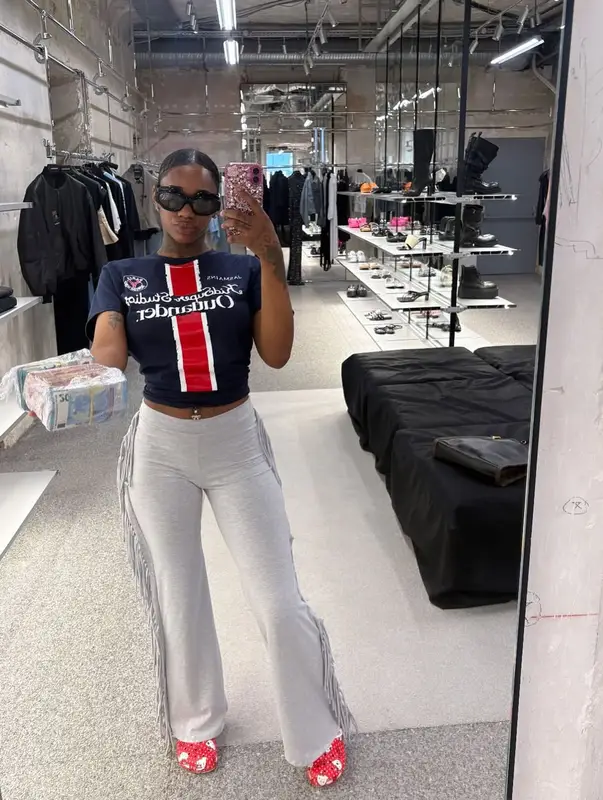 Sexyy Red outfit in KidSuper, Balenciaga, and Crocs, 2025