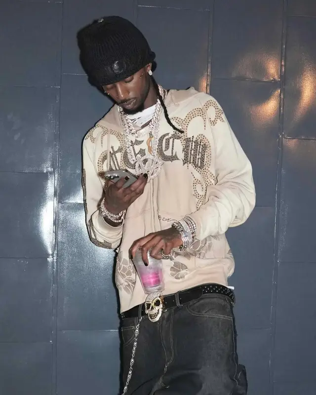 Playboi Carti outfit in The Great China Wall, Rick Owens, and Chrome Hearts, 2025