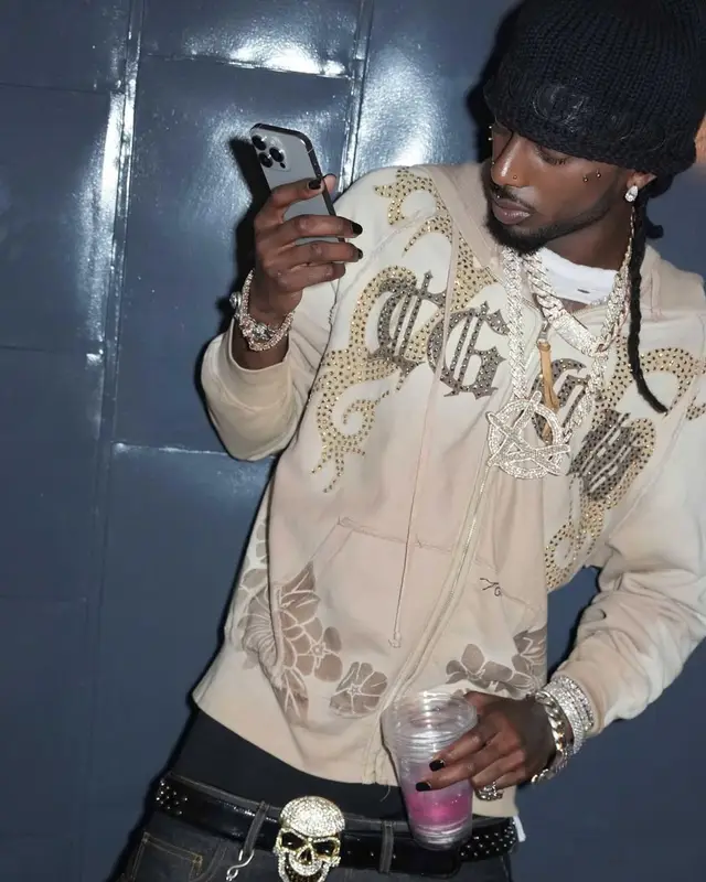 Playboi Carti outfit in The Great China Wall, Rick Owens, and Chrome Hearts, 2025
