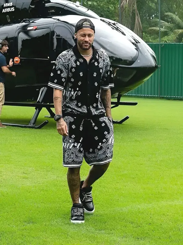 Neymar outfit in Amiri, Jacob & Co., and Chrome Hearts, 2025