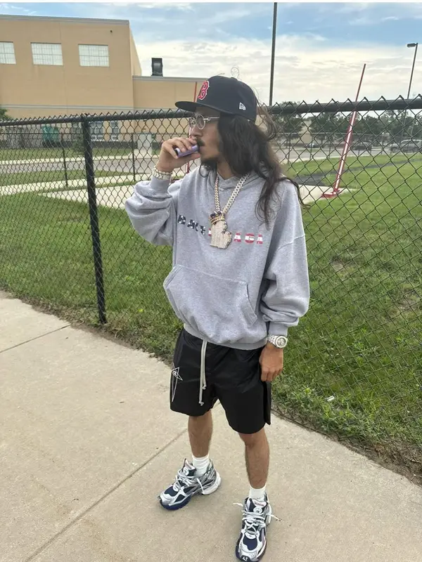 BabyTron outfit in Balenciaga, Rick Owens, and New Era, 2025