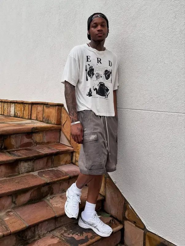 Tylil James outfit in Enfants Riches Deprimes, Rick Owens, and Asics, 2025
