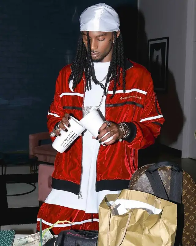 Playboi Carti outfit in Chrome Hearts, Pro Club, and Rolex, 2025