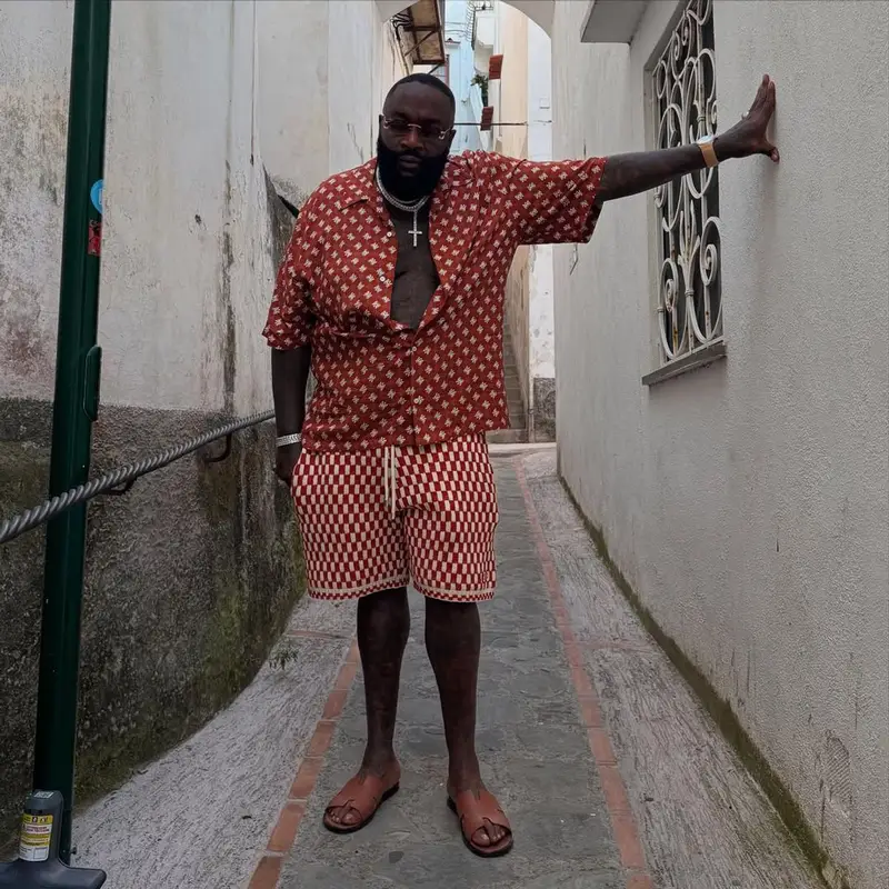 Rick Ross outfit in Amiri and Hermes, 2025
