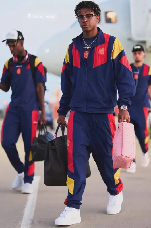 Lamine Yamal outfit in Adidas, Hermes, and Chrome Hearts, 2026