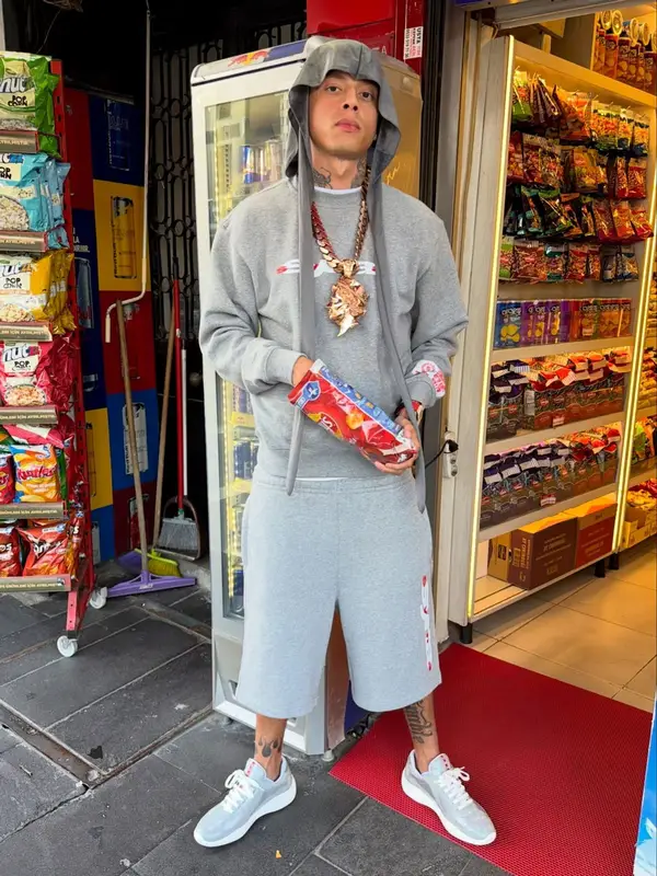 Central Cee outfit in Prada, Richard Millie, and Lay's, 2026