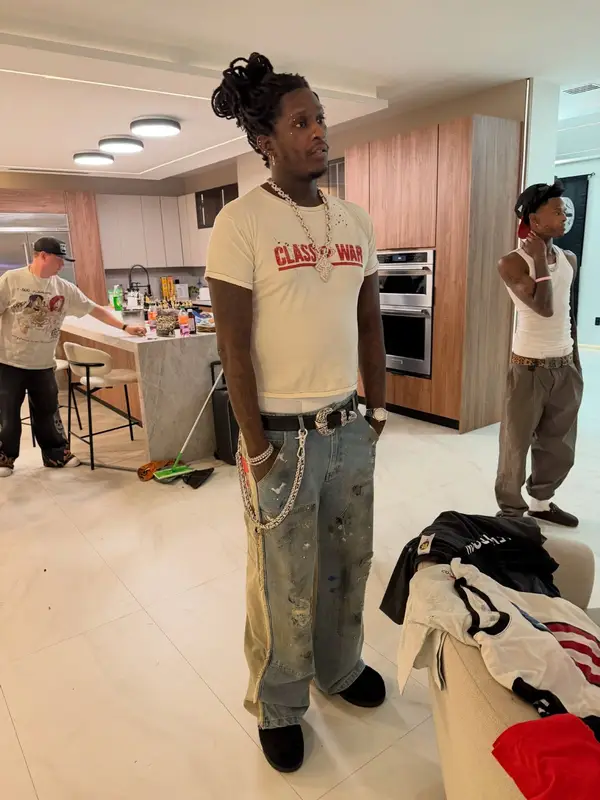 Young Thug outfit in Handmade Rust, Imperil Vestures, and Chrome Hearts, 2026