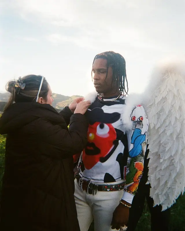 ASAP Rocky outfit in Chopova Lowena, Loewe, and Alex Moss, 2026