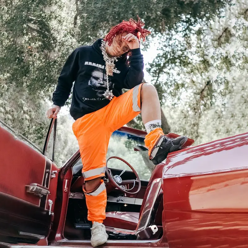 Trippie Redd outfit in Vetements, U.P.W.W., and Adidas, 2018