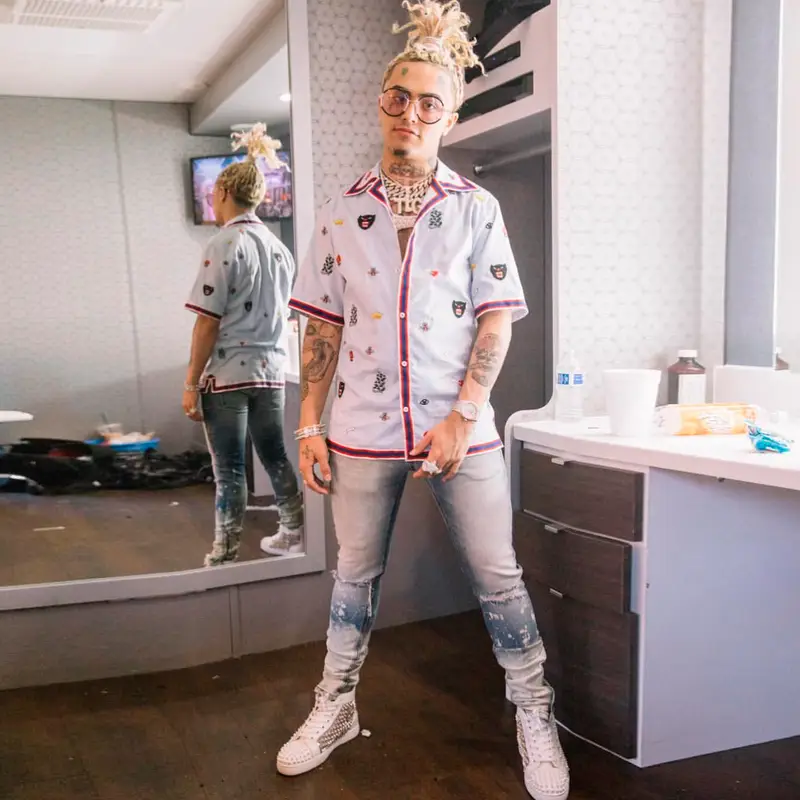 Lil Pump outfit in Fear of God, Christian Louboutin, and Gucci, 2018