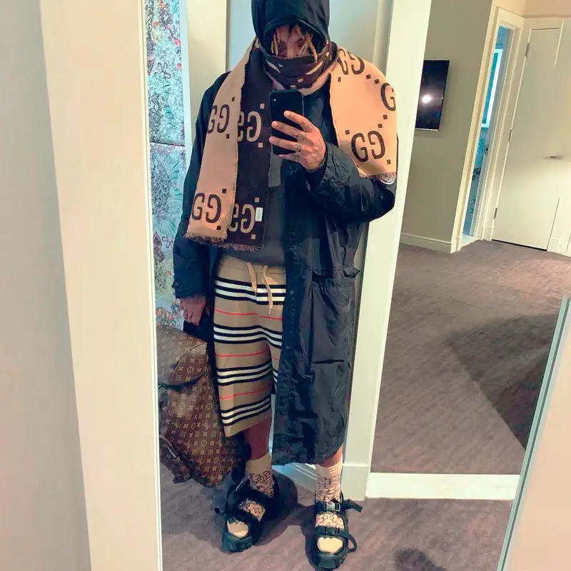 Juice WRLD outfit in Moncler, Louis Vuitton, and Gucci, 2019