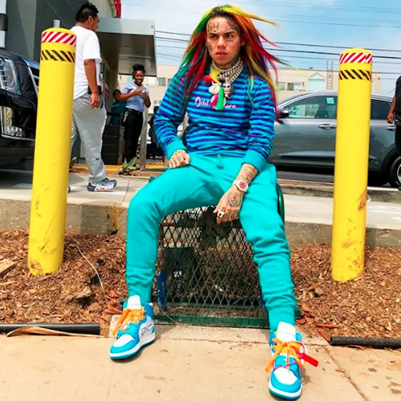 6ix9ine outfit in Odd Future, Champion, and Nike, 2018