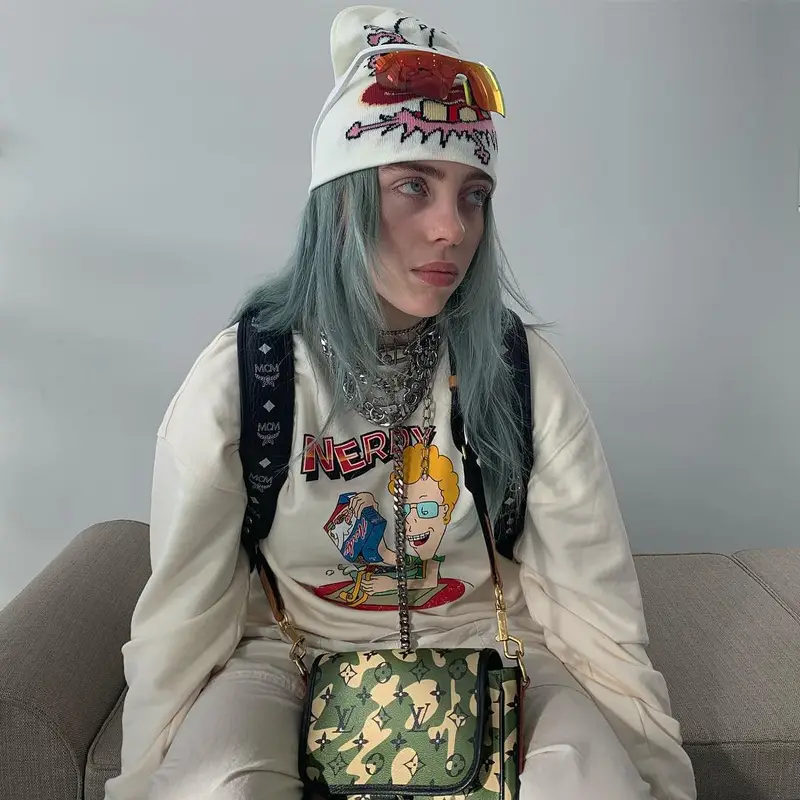 Billie Eilish outfit in Nerdy, Stella McCartney, and Slumpy Kev, 2019
