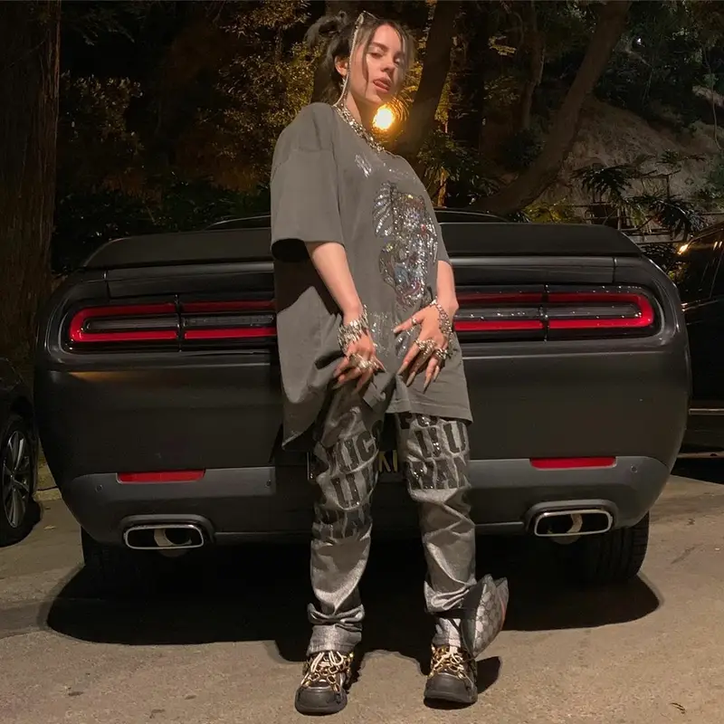 Billie Eilish outfit in Rose in Good Faith, Fucc Uu Want, and Custom, 2019