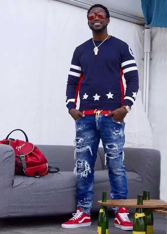 Gucci Mane outfit in Hydrogen, Dsquared2, and Giuseppe Zanotti, 2018