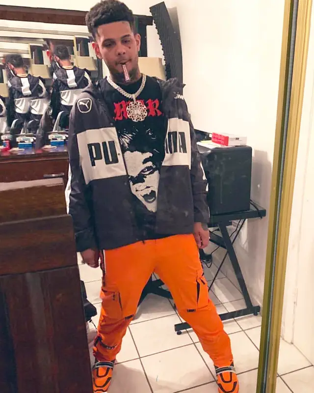 Smokepurpp outfit in Puma, Amiri, and M+RC Noir, 2019