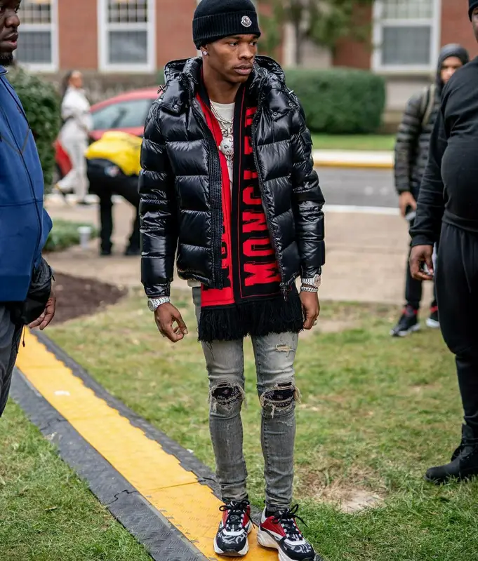 Lil Baby outfit in Amiri, Dior, and Moncler, 2018