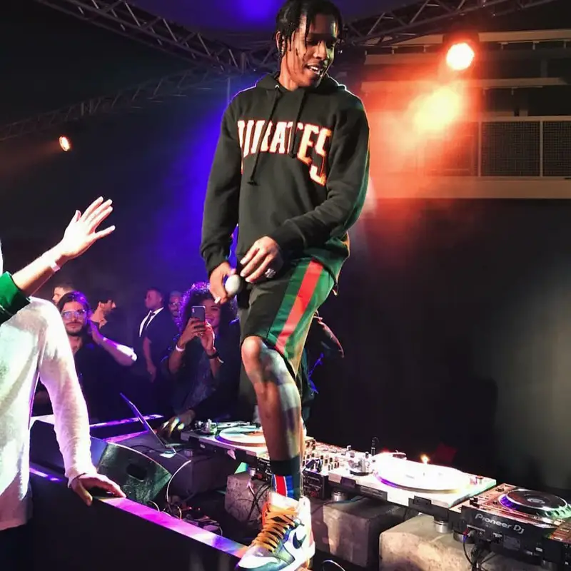 ASAP Rocky outfit in Gucci, Union Los Angeles, and Nike, 2019