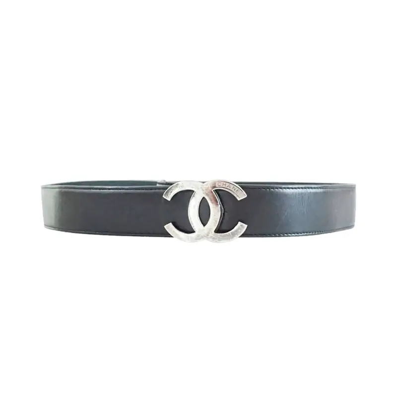 Chanel Calfskin Silver Logo Beltexclusive