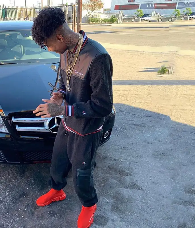 Blueface outfit in Champion and Balenciaga, 2019