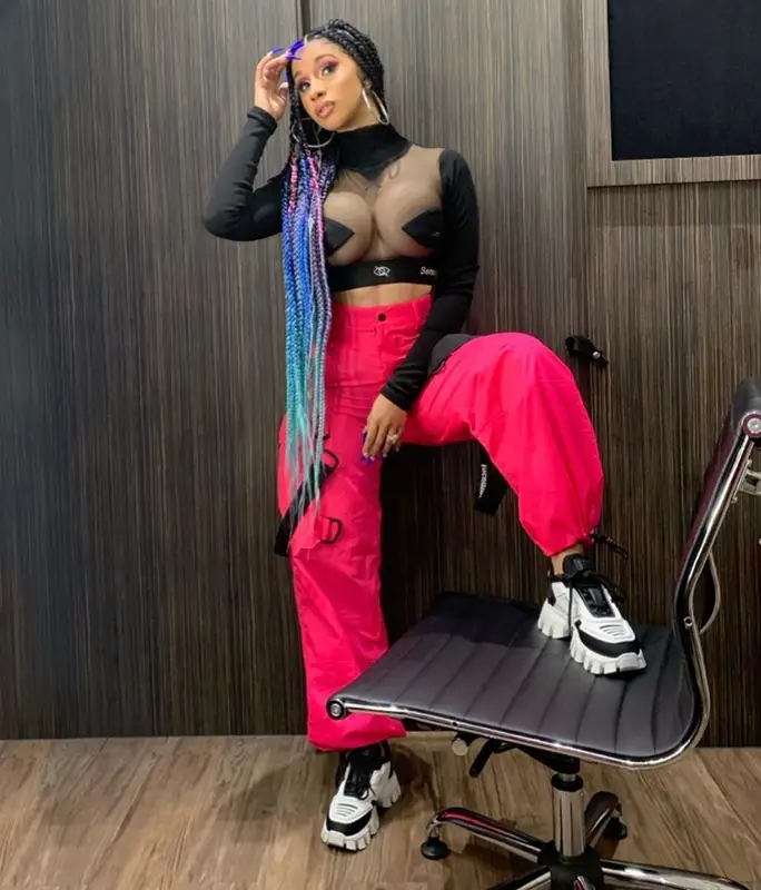 Cardi B outfit in Palm Angels, Off-White, and Prada, 2019