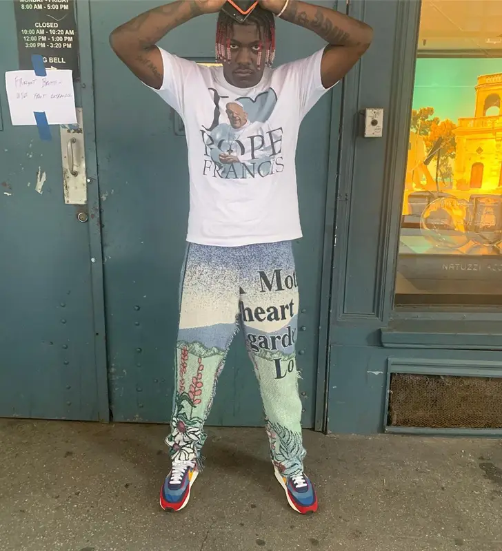 Lil Yachty outfit in Vintage, Dopamiine.Online, and Nike, 2019